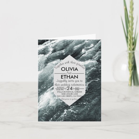 Elegant oceanische blauwe golven Folded Wedding In (Voorkant)