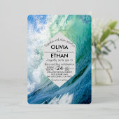 Elegant oceanische blauwe golven Weddenschap Folie Folie Uitnodiging (Staand Voorkant)