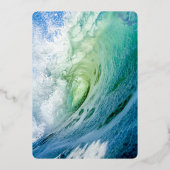 Elegant oceanische blauwe golven Weddenschap Folie Folie Uitnodiging (Achterkant)