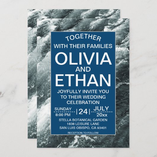 Elegant oceanische blauwe golven Weddenschap Kaart (Voorkant / Achterkant)