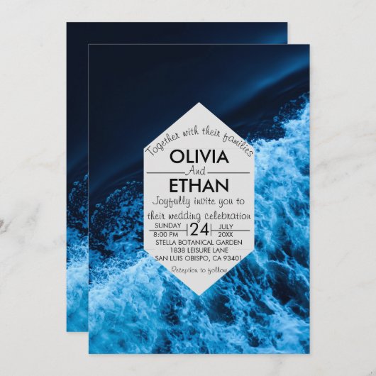 Elegant oceanische blauwe golven Weddenschap Kaart (Voorkant / Achterkant)