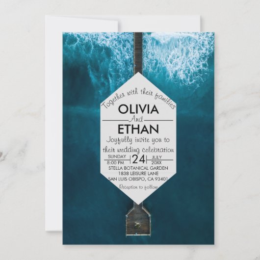 Elegant oceanische blauwe golven Weddenschap Kaart (Voorkant)