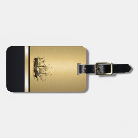 Elegant oeroud goumonogram bagagelabel (Voorkant horizontaal)