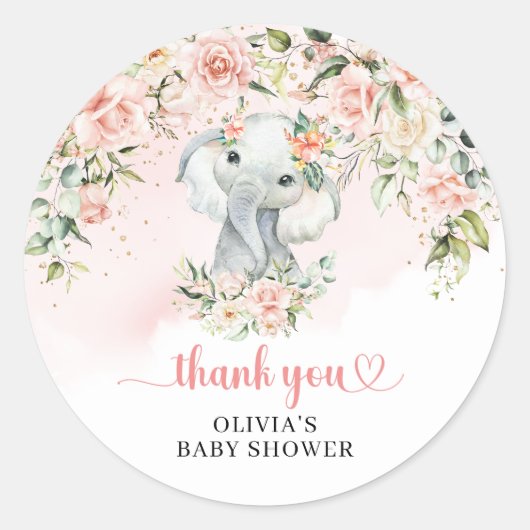 Elegant oerwoud olifant blos bloemen goud Douche Ronde Sticker (Voorkant)