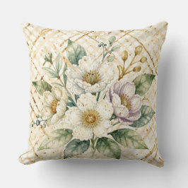 Elegant Off White Flowers, Gold Lattice Pattern Kussen