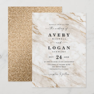 Elegant off White & Gold Marble & Glitter Wedding Kaart