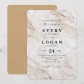 Elegant off White & Gold Metallic marmer Wedding Kaart (Voorkant / Achterkant)