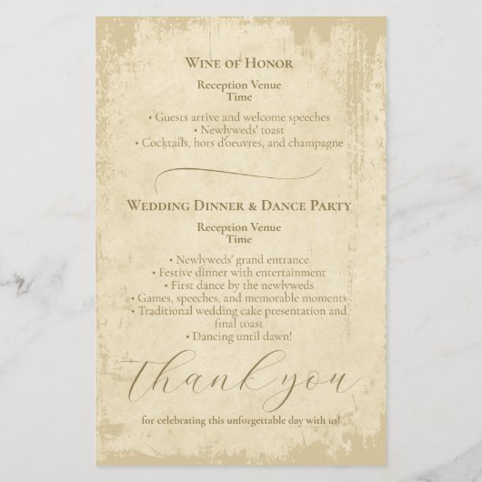 Elegant off-white grunge huwelijksprogramma (Achterkant)