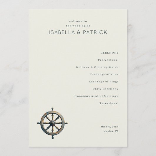 Elegant Off-White Nautical Wheel Programmakaart (Voorkant)