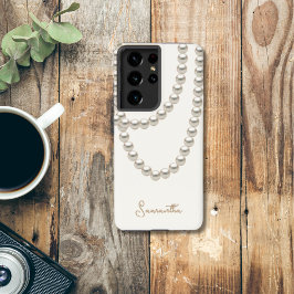 Elegant off white Pearl ketting Samsung Galaxy Hoesje