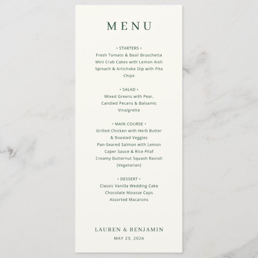 Elegant Off-White Serif Wedding Menu (Voorkant)