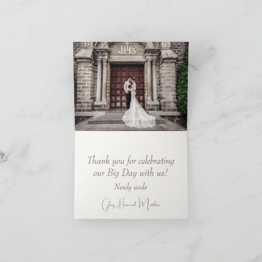 Elegant off wit droog pampas gras foto bruiloft bedankkaart (Binnen)