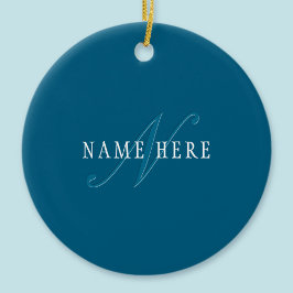 Elegant ogend monogram | Oceaanblauw Keramisch Ornament
