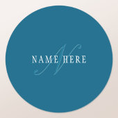 Elegant ogend monogram | Oceaanblauw Ronde Sticker