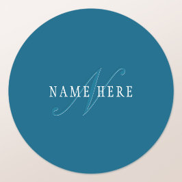 Elegant ogend monogram | Oceaanblauw Ronde Sticker