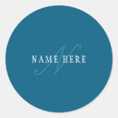 Elegant ogend monogram | Oceaanblauw Ronde Sticker (Voorkant)
