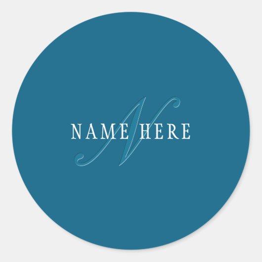 Elegant ogend monogram | Oceaanblauw Ronde Sticker (Voorkant)