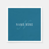 Elegant ogend monogram | Oceaanblauw Servet (Voorkant)