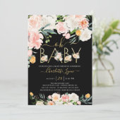 Elegant Oh Baby Blush Roze Goud Bloemen Baby showe Kaart (Staand voorkant)