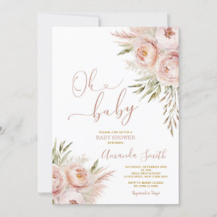 Elegant Oh Baby Boho Roze Perzik Bloemen Baby show Kaart