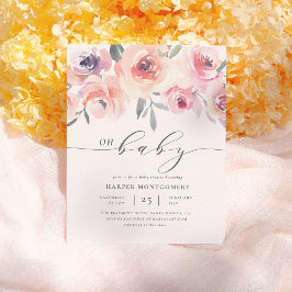 Elegant Oh Baby Lettering Floral Baby Girl Shower Uitnodiging Briefkaart