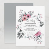Elegant "Oh Baby" Roze en grijze Floral Baby showe Kaart (Voorkant / Achterkant)