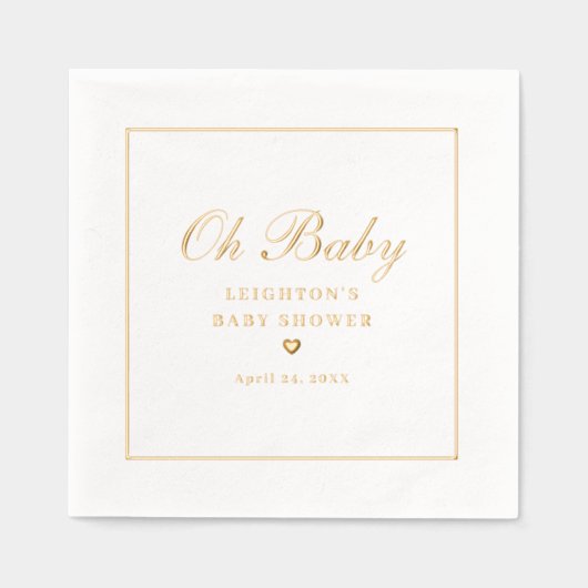 Elegant Oh Baby Script Kalligrafie Baby shower Folie Servetten (Voorkant)