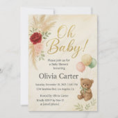 Elegant Oh Baby Shower Invitation with Teddy Bear  Kaart (Voorkant)