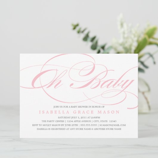 Elegant Oh Baby | Uitnodiging tot Baby shower (Staand voorkant)
