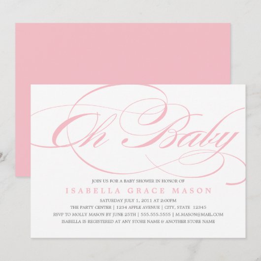 Elegant Oh Baby | Uitnodiging tot Baby shower (Voorkant / Achterkant)