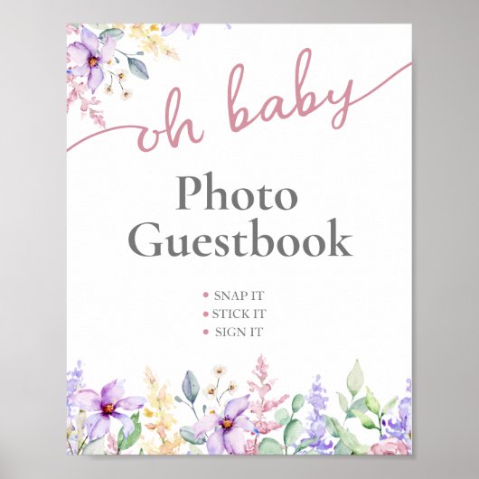 Elegant Oh Baby Wildflower Foto Guest Book Poster (Voorkant)