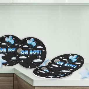 Elegant Oh Boy Blue Balloons Galaxy Baby shower Papieren Bordje