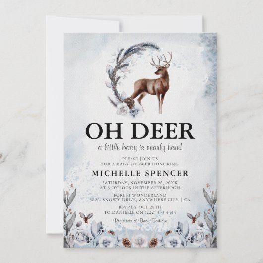 Elegant Oh Deer! Winter Genderneutraal Baby shower Kaart (Voorkant)