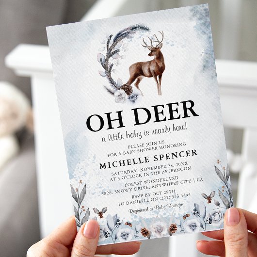 Elegant Oh Deer! Winter Genderneutraal Baby shower Kaart