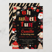 Elegant Oh What Fun Christmas  Birthday Party Kaart (Voorkant / Achterkant)