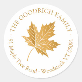 Elegant oker esdoorn blad retouradres ronde sticker