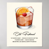 Elegant Old Fashioned Cocktail Recipe Artwork Poster (Voorkant)