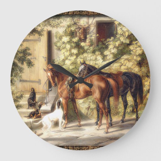 Elegant old fashioned horses equestrian clock grote klok (Voorkant)