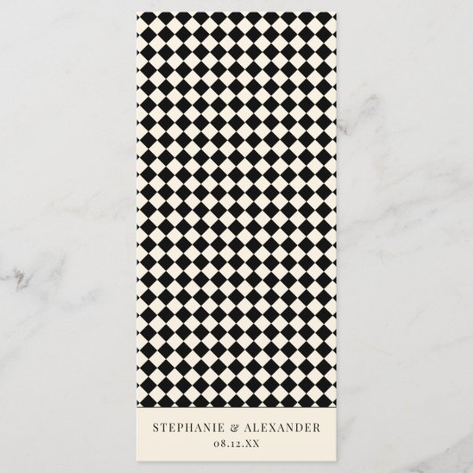 Elegant Old Money Black Ivory Checkered Wedding Menu (Voorkant)