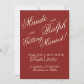 Elegant Old Money Bold Red Wedding Save The Date (Voorkant)