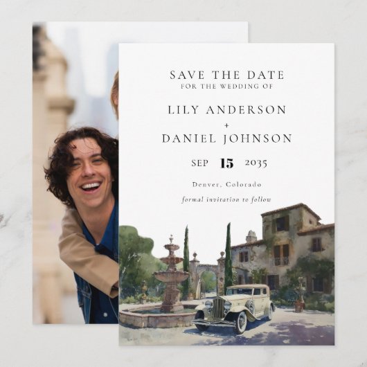 Elegant Old Money Country Estate Photo Wedding Save The Date (Voorkant / Achterkant)