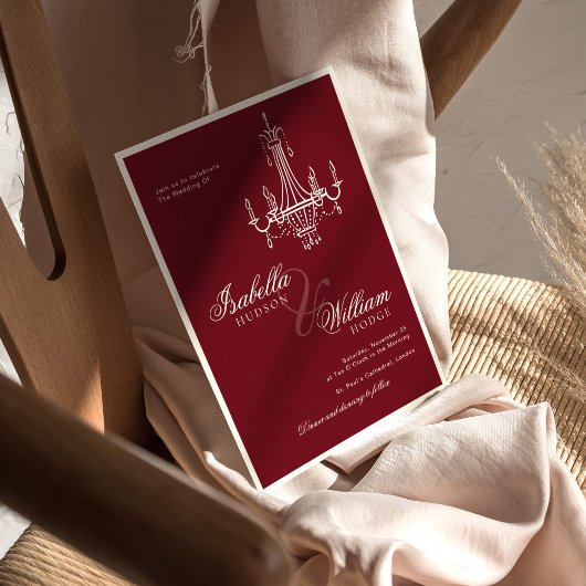 Elegant Old Money Deep Burgundy Timeless Wedding Kaart