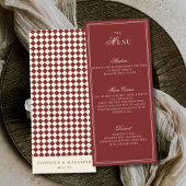 Elegant Old Money Deep Red Ivory Checkered Wedding Menu