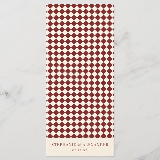 Elegant Old Money Deep Red Ivory Checkered Wedding Menu (Voorkant)