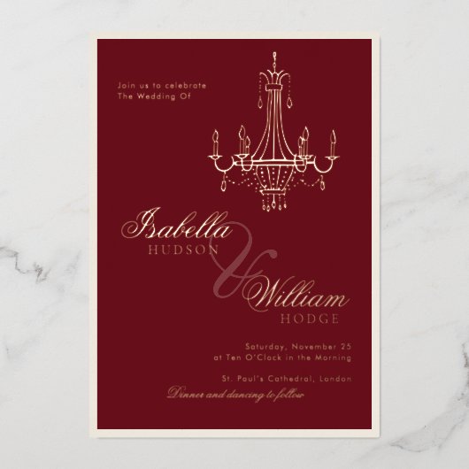 Elegant Old Money Deep Red Photo Timeless Wedding Folie Uitnodiging (Voorkant)