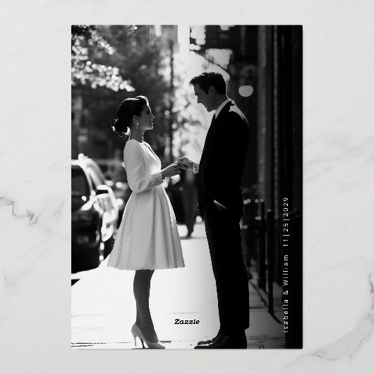 Elegant Old Money Deep Red Photo Timeless Wedding Folie Uitnodiging (Achterkant)