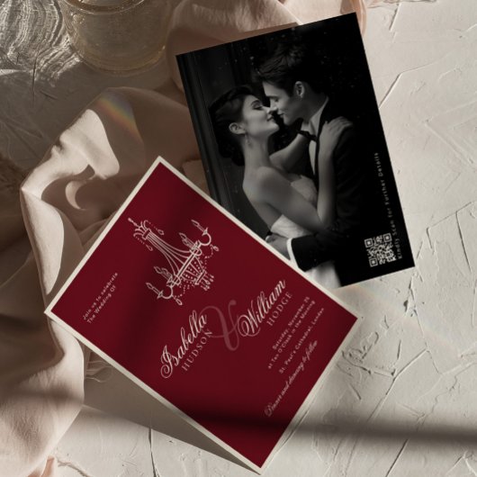 Elegant Old Money Deep Red Retro Timeless Wedding Kaart