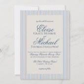 Elegant Old Money Script Blue Stripe Wedding Kaart (Voorkant)