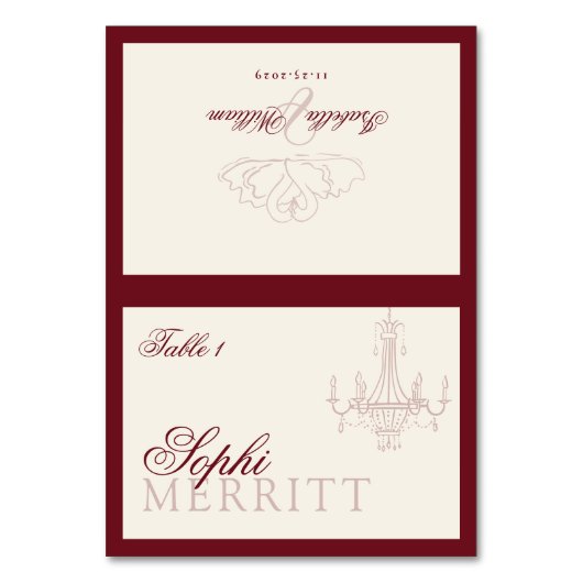 Elegant Old Money Wine Red Wedding place cards Kaart (Voorkant)