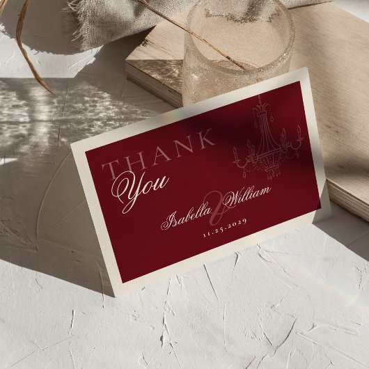 Elegant Old Money Wine Red Wedding Thank You Bedankkaart